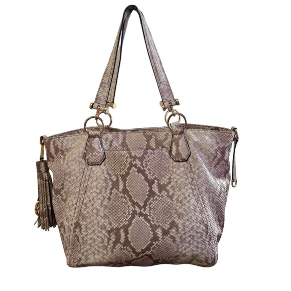 Michael Kors Snakeskin Tote Bag With Gold Hardware & Tassel Accent READ - Picture 1 of 16